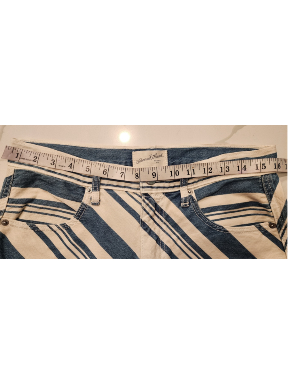Universal Thread 8 Blue Ivory White Diagonal Stripe Denim Mini Skirt Cool Girl - Picture 5 of 7